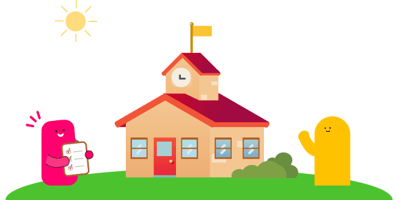 Illustration showing a school and community members